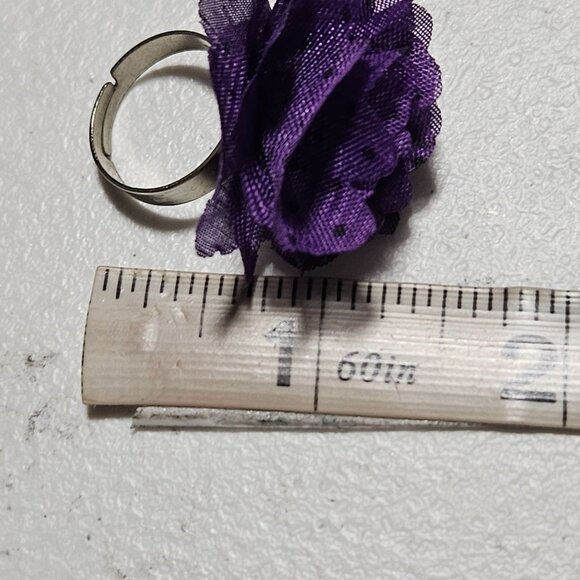 Retro Boho Purple Fabric Flower Adjustable Ring 70s 80s Fashion Jewelry Women - Picture 5 of 5